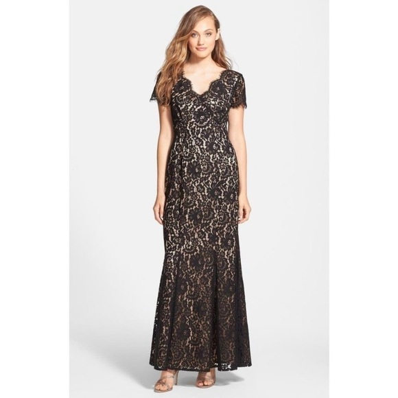 Eliza J Embroidered Black Lace Trumpet Maxi Dress Formal Gown Size 6 - Picture 1 of 10